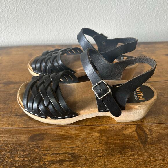 Swedish Hasbeens Braided Clog Sandals in Black Leather Size 38 7.5 - Picture 1 of 8